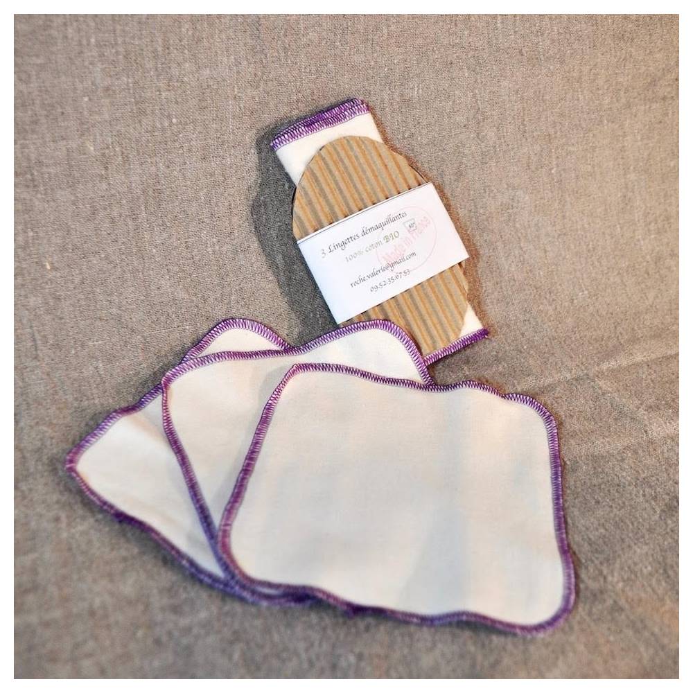 Lingettes démaquillantes lavables coton bio (x3), réutilisables zéro déchet douces