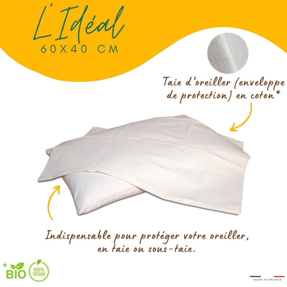 Taie d'oreiller en coton bio GOTS, douceur naturelle et lavable 60°C