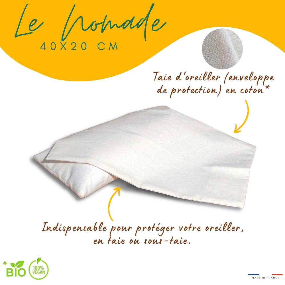 Taie d'oreiller en coton GOTS cousu main dans l'atelier provençal, coutures soignées